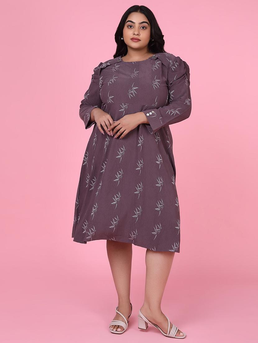 women purple cotton fit & flare plus size dress - 21463616 -  Standard Image - 1