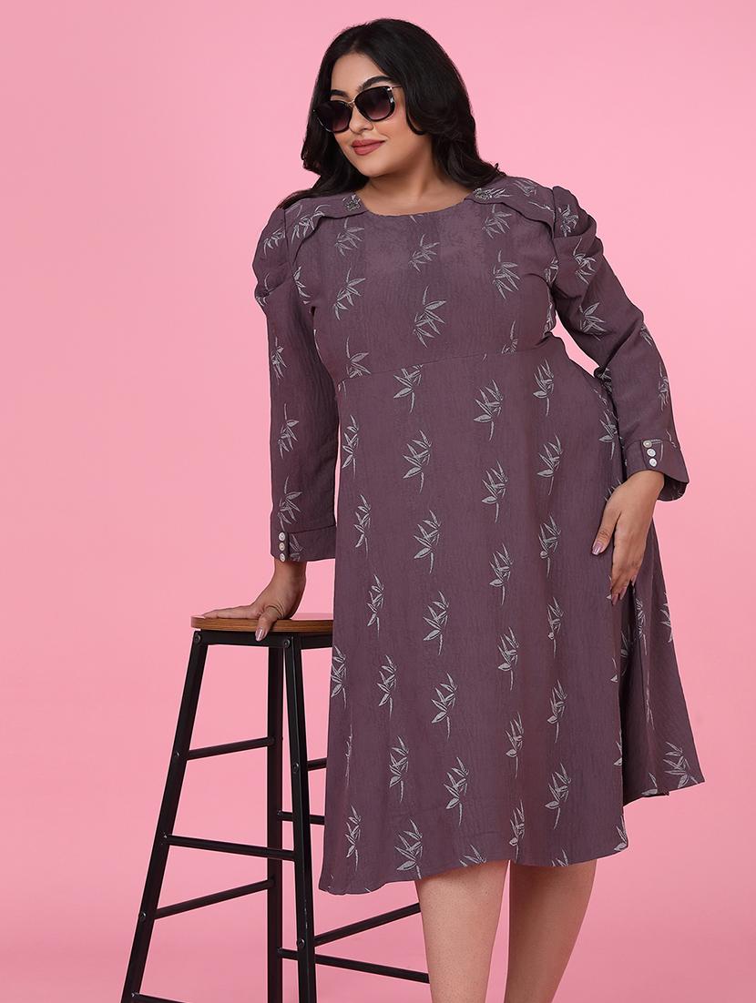 women purple cotton fit & flare plus size dress - 21463616 - Standard Image - 4