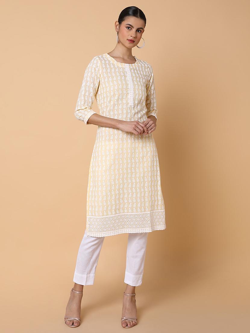 women three quarter sleeve straight kurta - 21463645 - Standard Image - 1