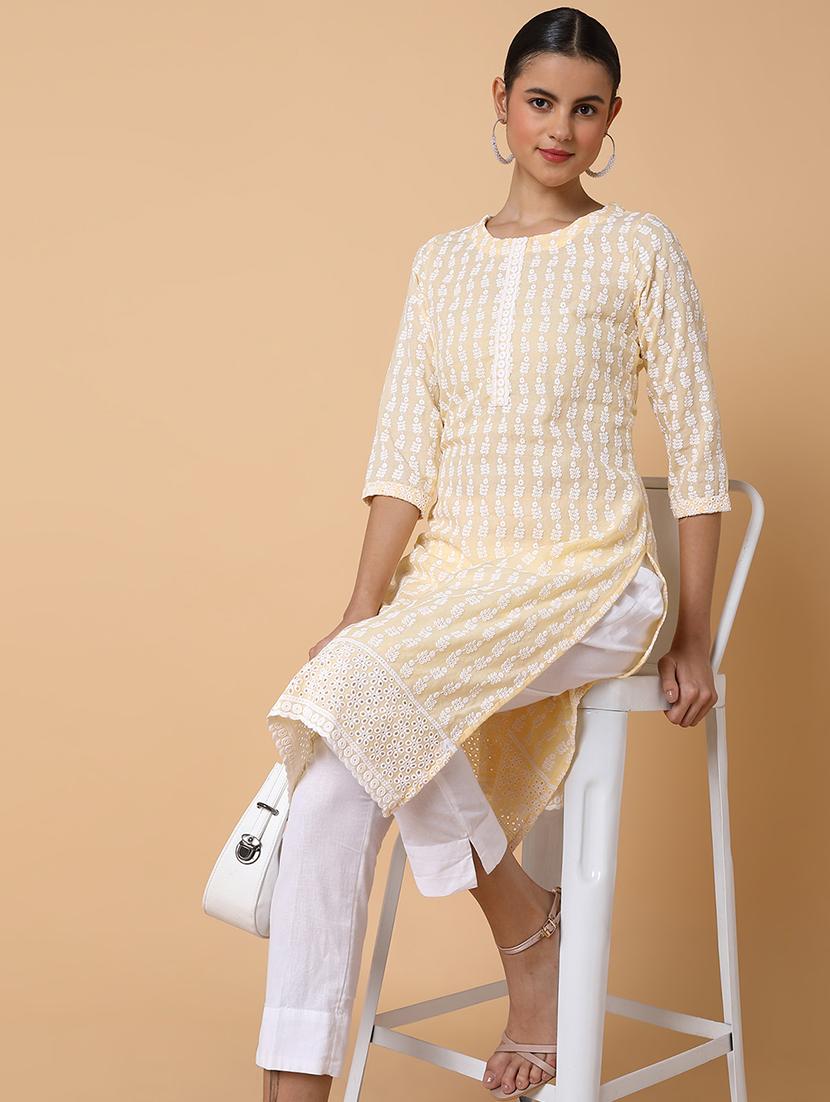 women three quarter sleeve straight kurta - 21463645 - Standard Image - 4
