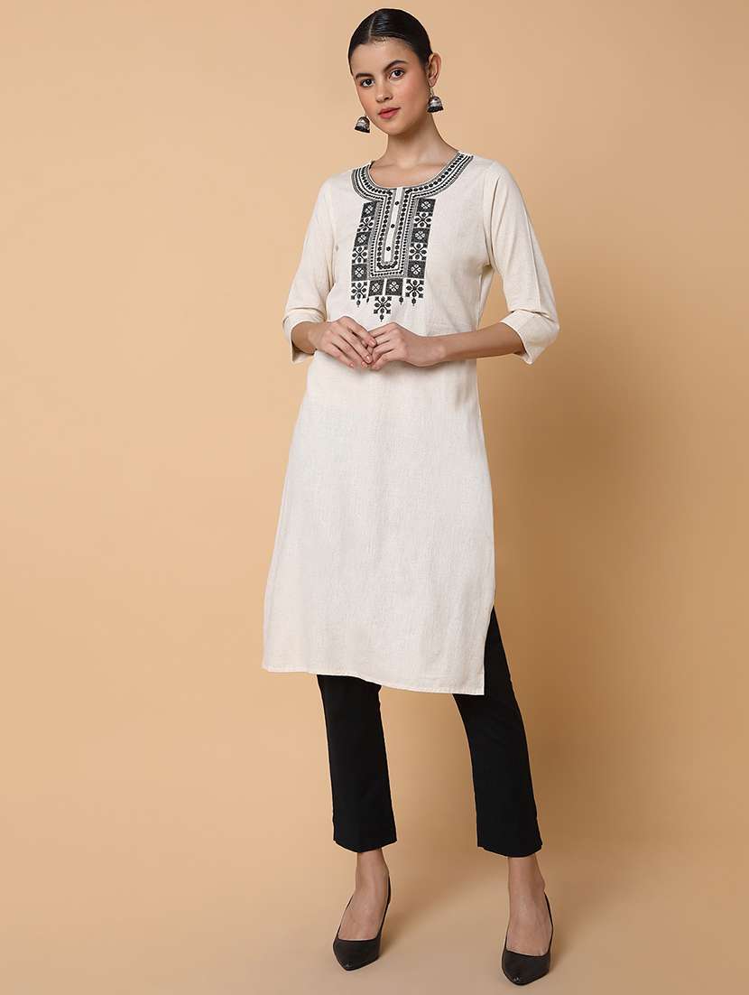 women three quarter sleeve straight kurta - 21463649 -  Standard Image - 1
