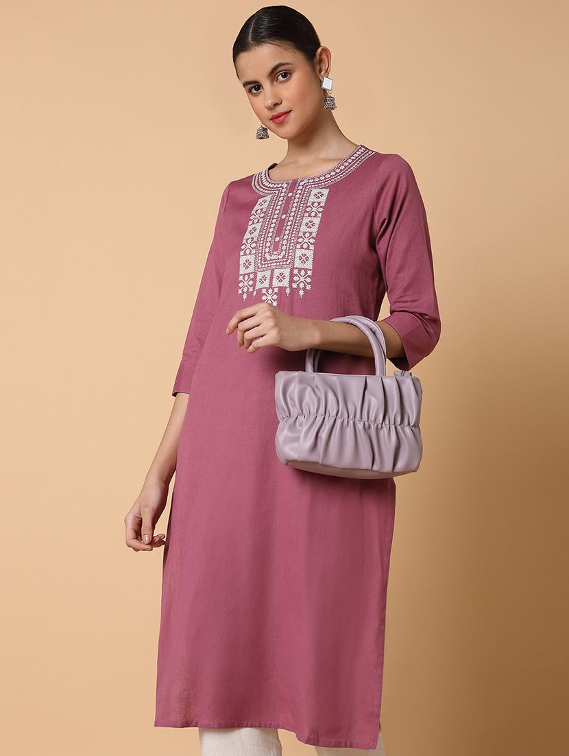 women three quarter sleeve straight kurta - 21463651 - Standard Image - 4