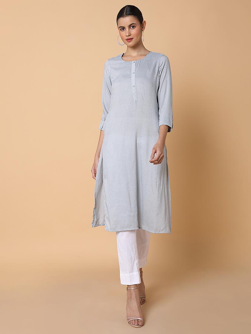 women three quarter sleeve straight kurta - 21463654 - Standard Image - 1