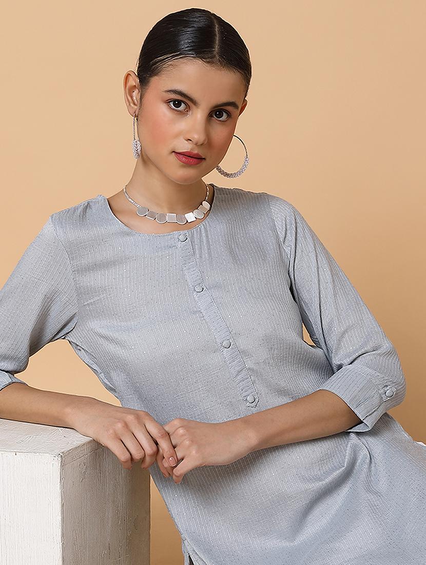 women three quarter sleeve straight kurta - 21463654 - Standard Image - 4
