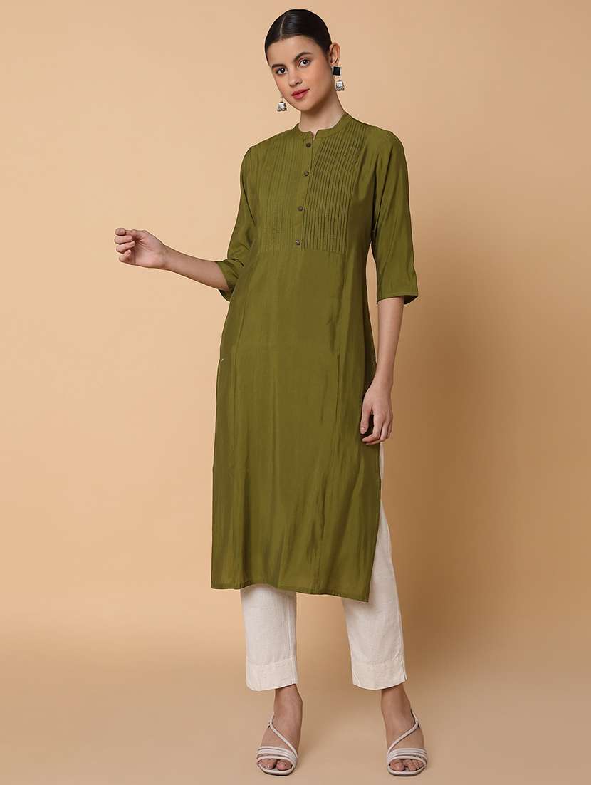 women three quarter sleeve a-line kurta - 21463655 -  Standard Image - 1