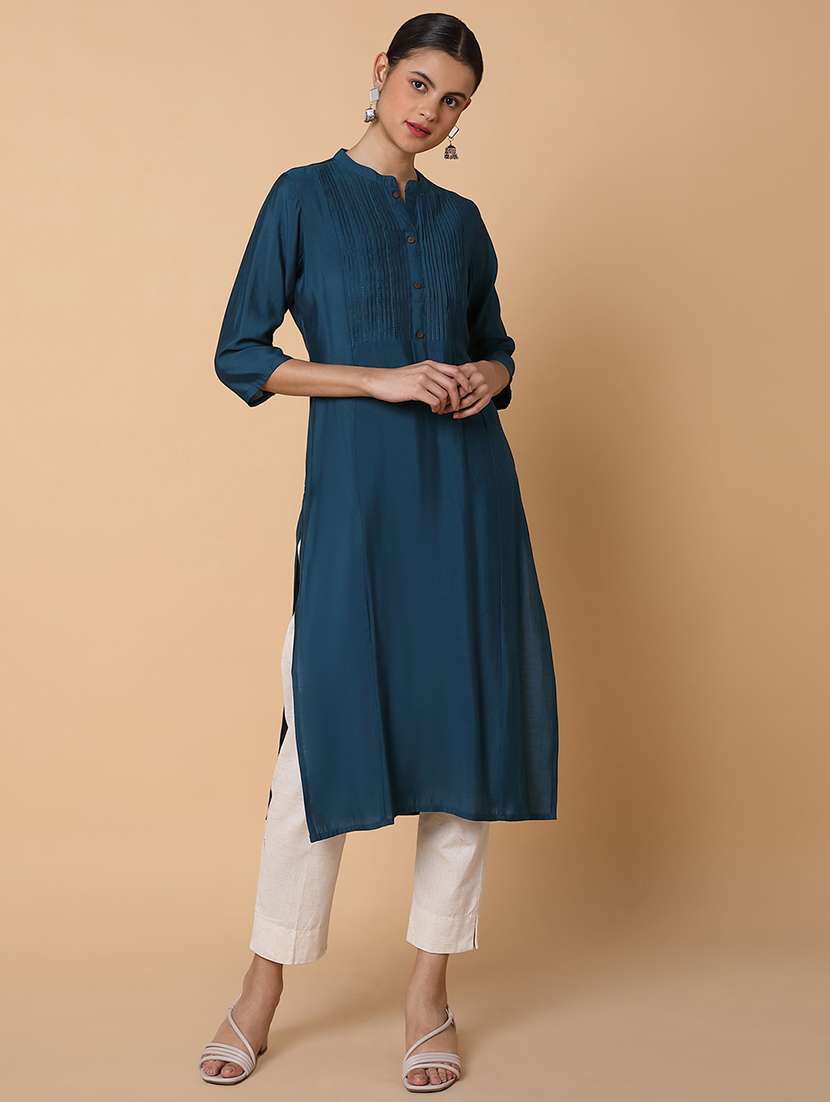 women three quarter sleeve a-line kurta - 21463656 -  Standard Image - 1
