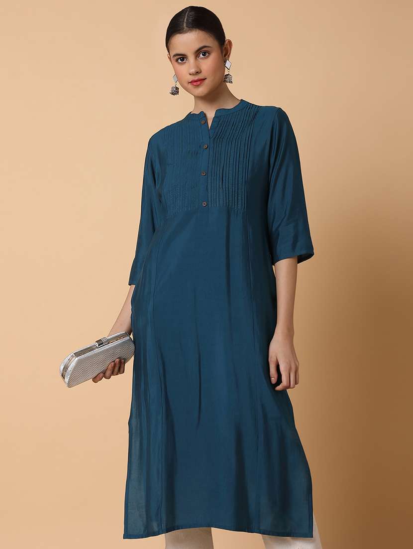women three quarter sleeve a-line kurta - 21463656 -  Standard Image - 4