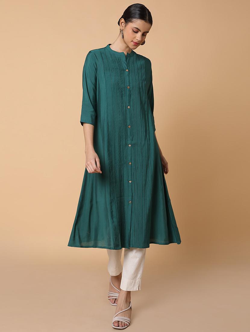 women three quarter sleeve a-line kurta - 21463657 - Standard Image - 1