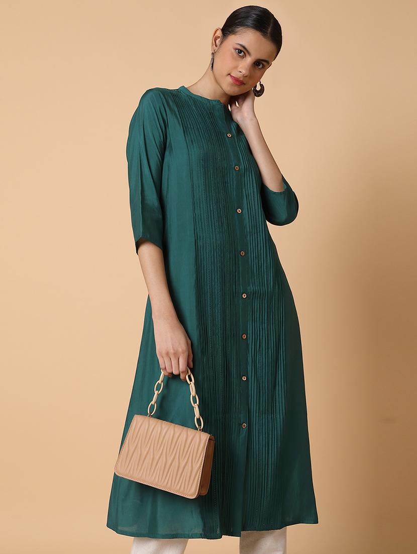 women three quarter sleeve a-line kurta - 21463657 - Standard Image - 4