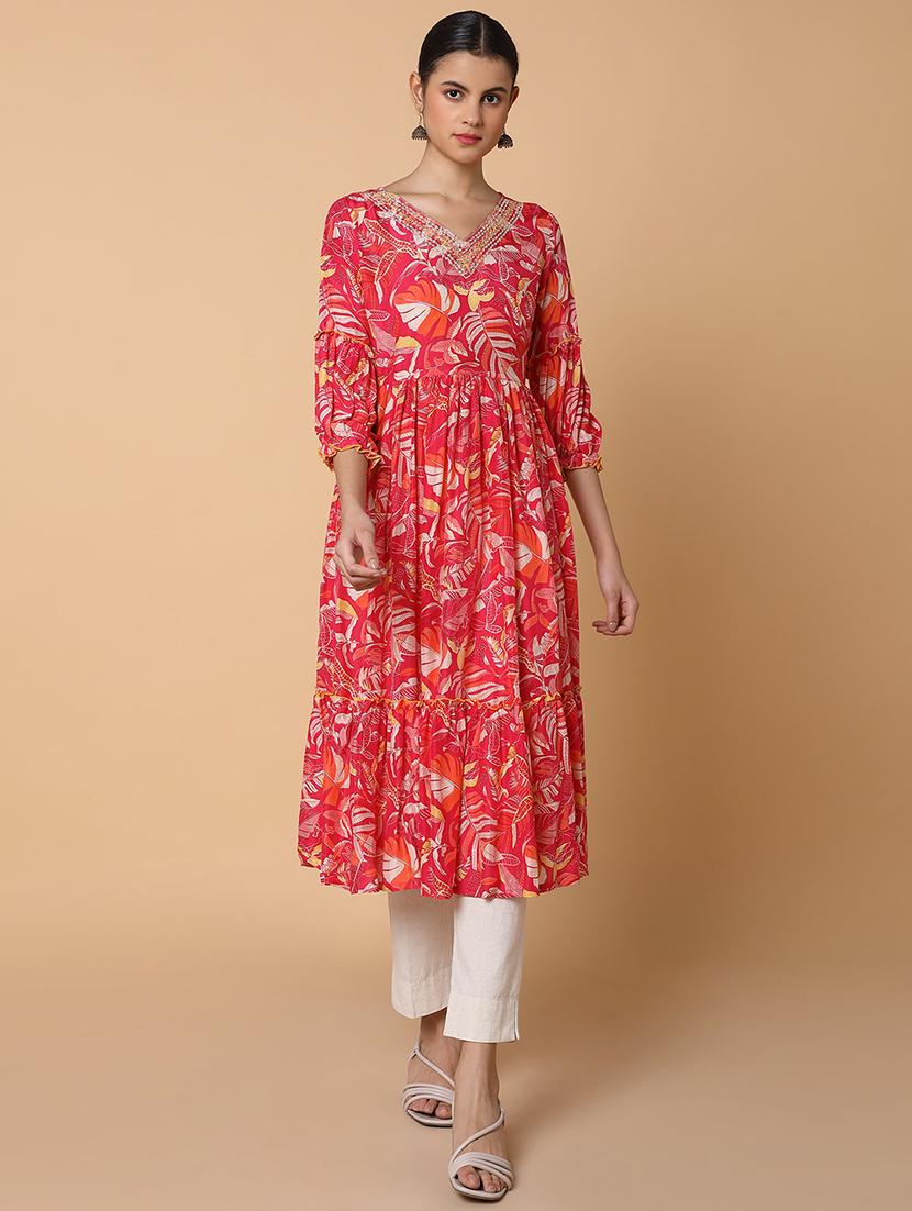 women three quarter sleeve anarkali kurta - 21463660 -  Standard Image - 1