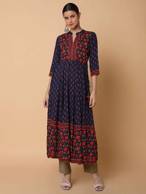 women three quarter sleeve anarkali kurta - 21463663 -  Standard Image - 0