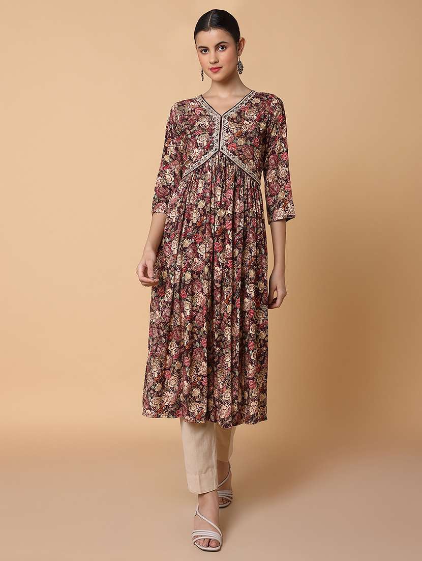 women three quarter sleeve anarkali kurta - 21463664 -  Standard Image - 1