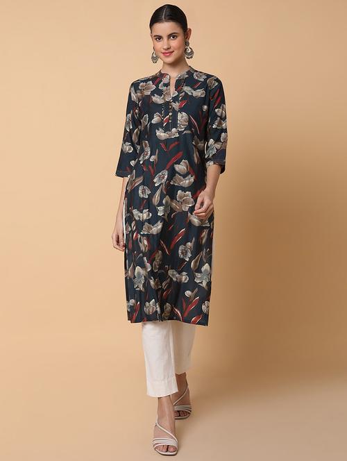 women three quarter sleeve straight kurta - 21463665 -  Standard Image - 0