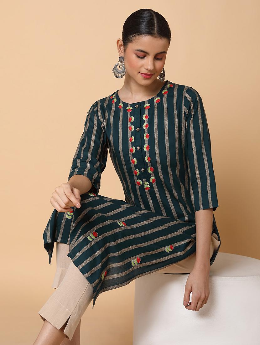 women three quarter sleeve straight kurta - 21463672 - Standard Image - 4