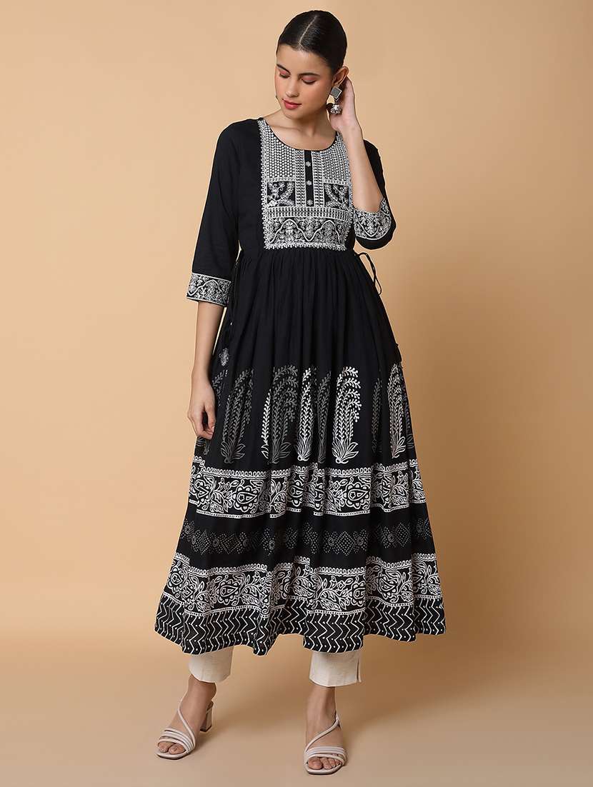 women three quarter sleeve anarkali kurta - 21463682 -  Standard Image - 1
