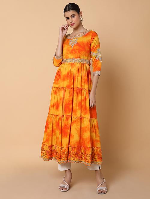 women three quarter sleeve anarkali kurta - 21463683 -  Standard Image - 0