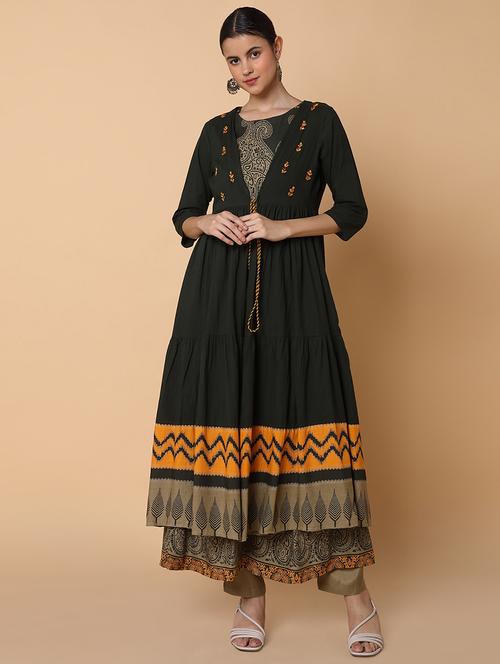 women printed sleeveless kurta with jacket - 21463684 -  Standard Image - 0