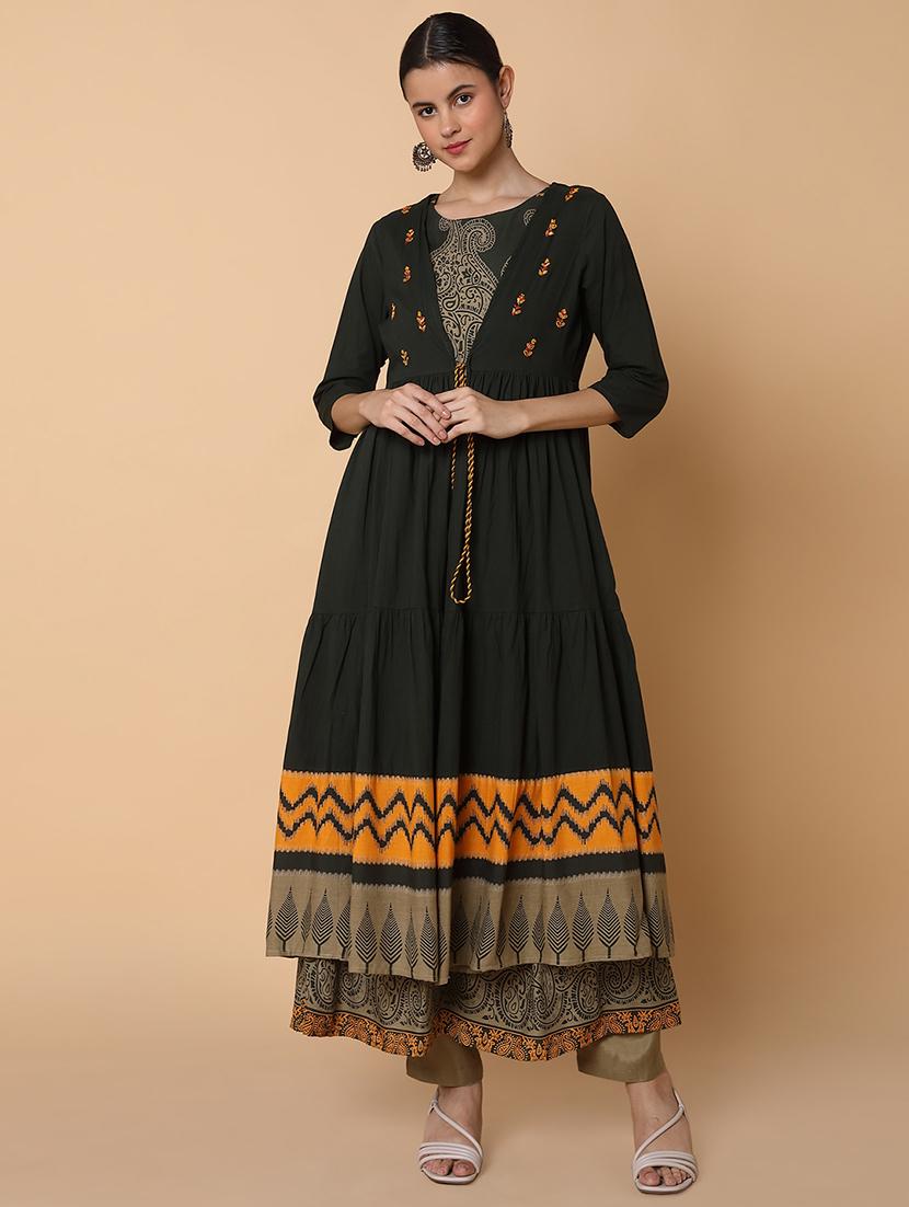 women printed sleeveless kurta with jacket - 21463684 -  Zoom Image - 0