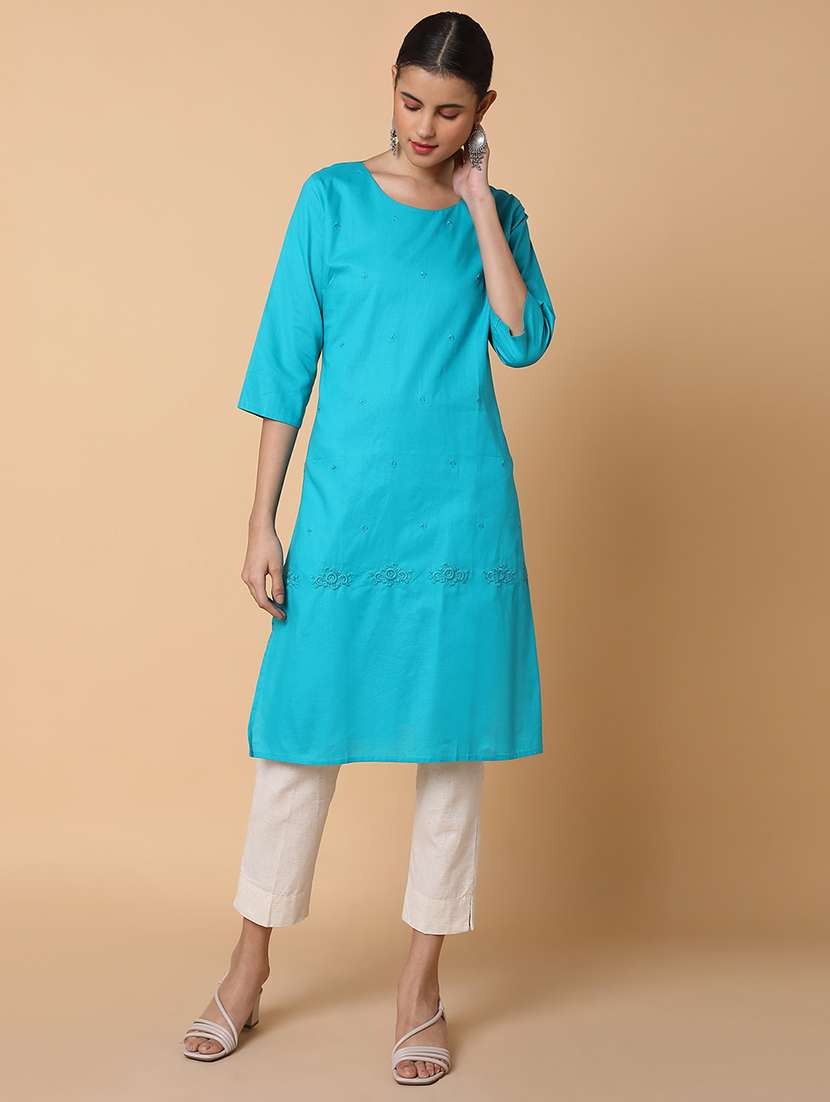 women three quarter sleeve straight kurta