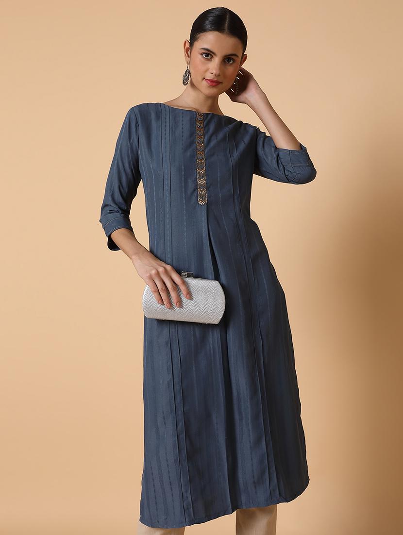 women three quarter sleeve straight kurta - 21463690 - Standard Image - 4