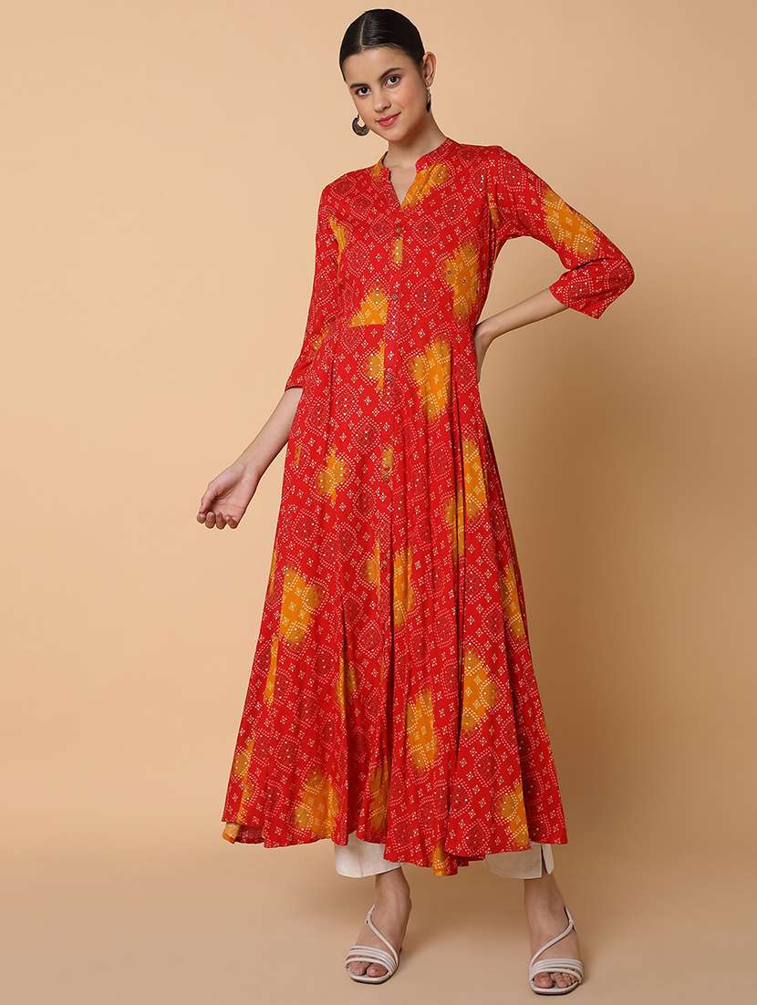 women three quarter sleeve anarkali kurta - 21463691 -  Standard Image - 1