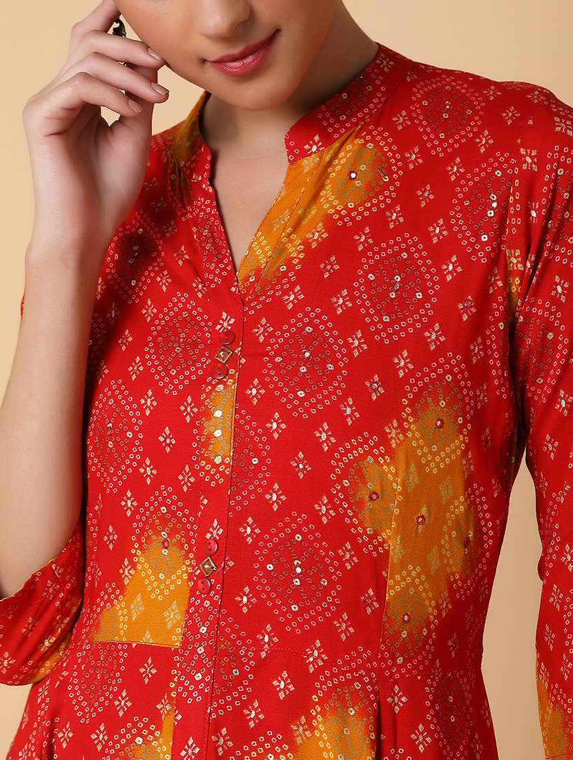 women three quarter sleeve anarkali kurta - 21463691 -  Standard Image - 6