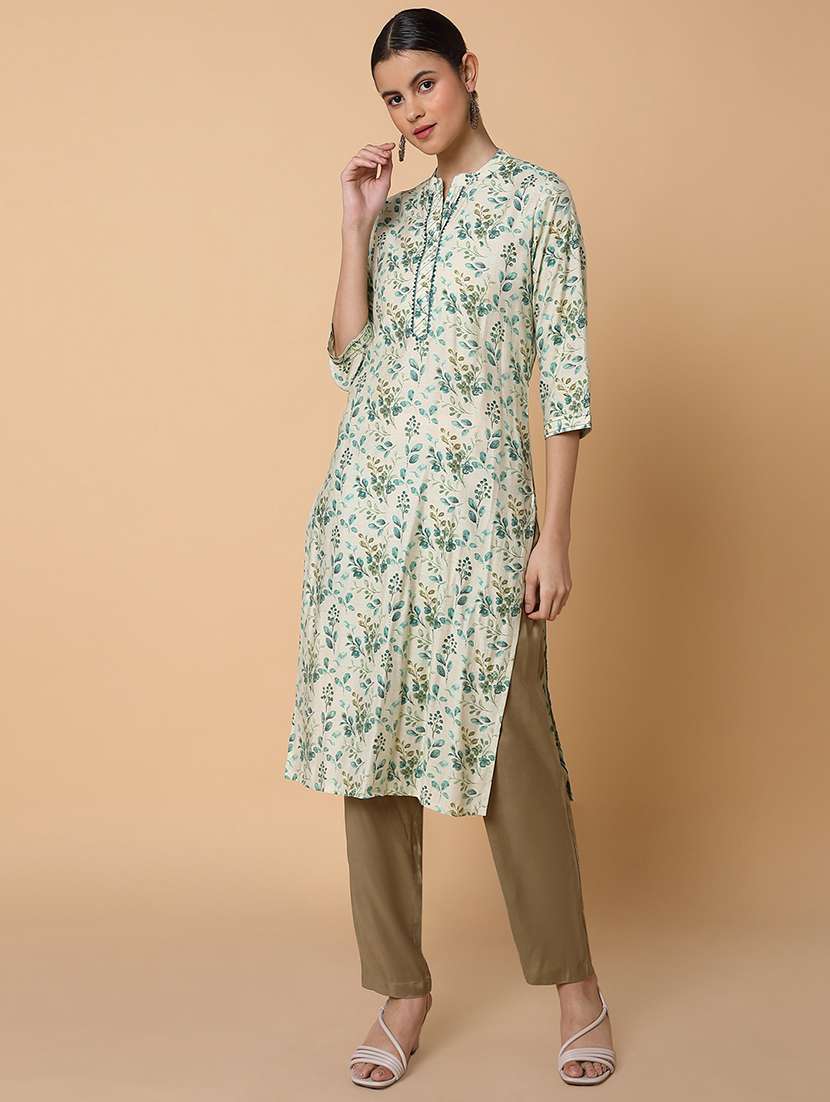 women three quarter sleeve straight kurta - 21463692 -  Standard Image - 1