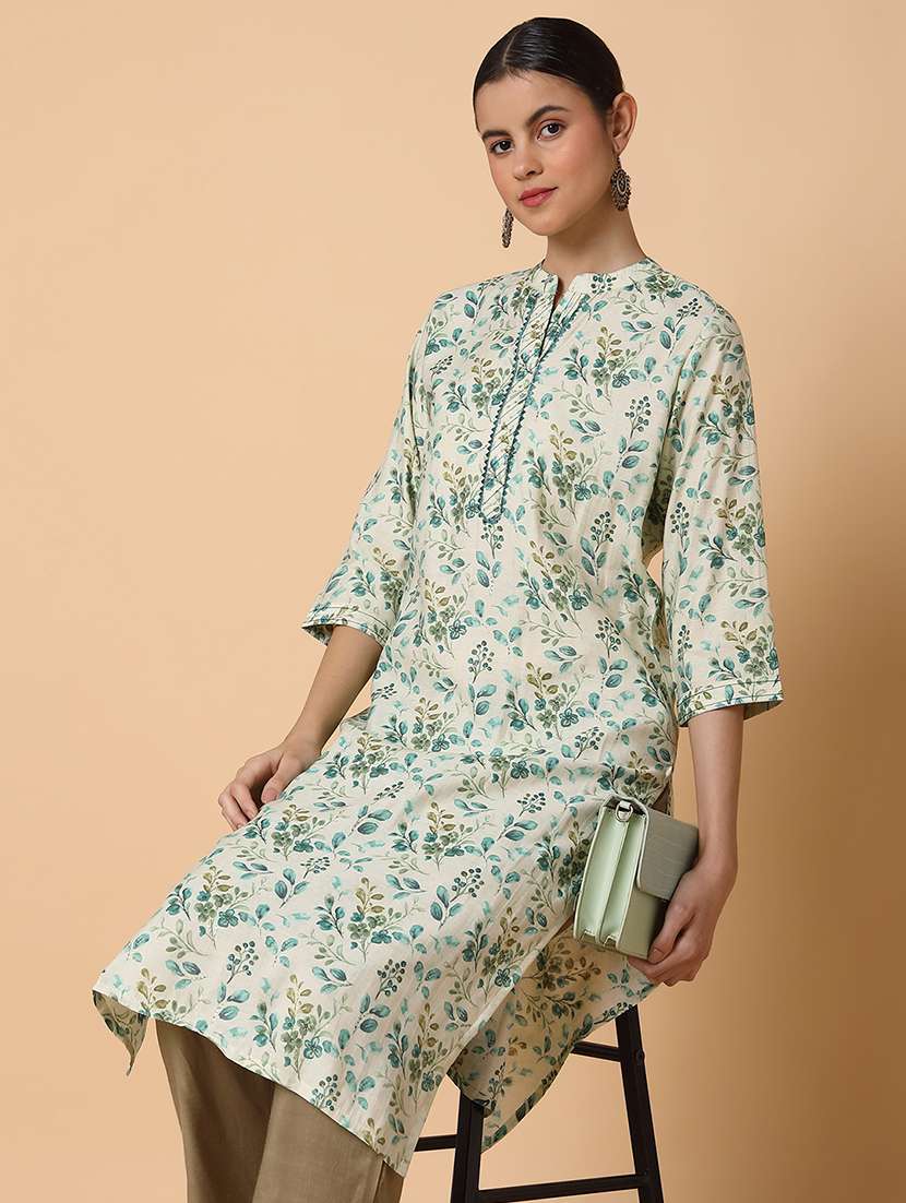 women three quarter sleeve straight kurta - 21463692 -  Standard Image - 4