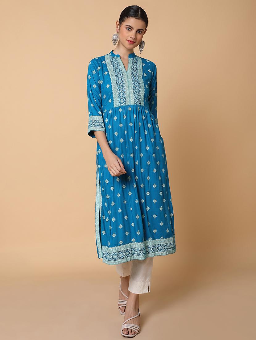 women three quarter sleeve a-line kurta - 21463694 -  Standard Image - 1