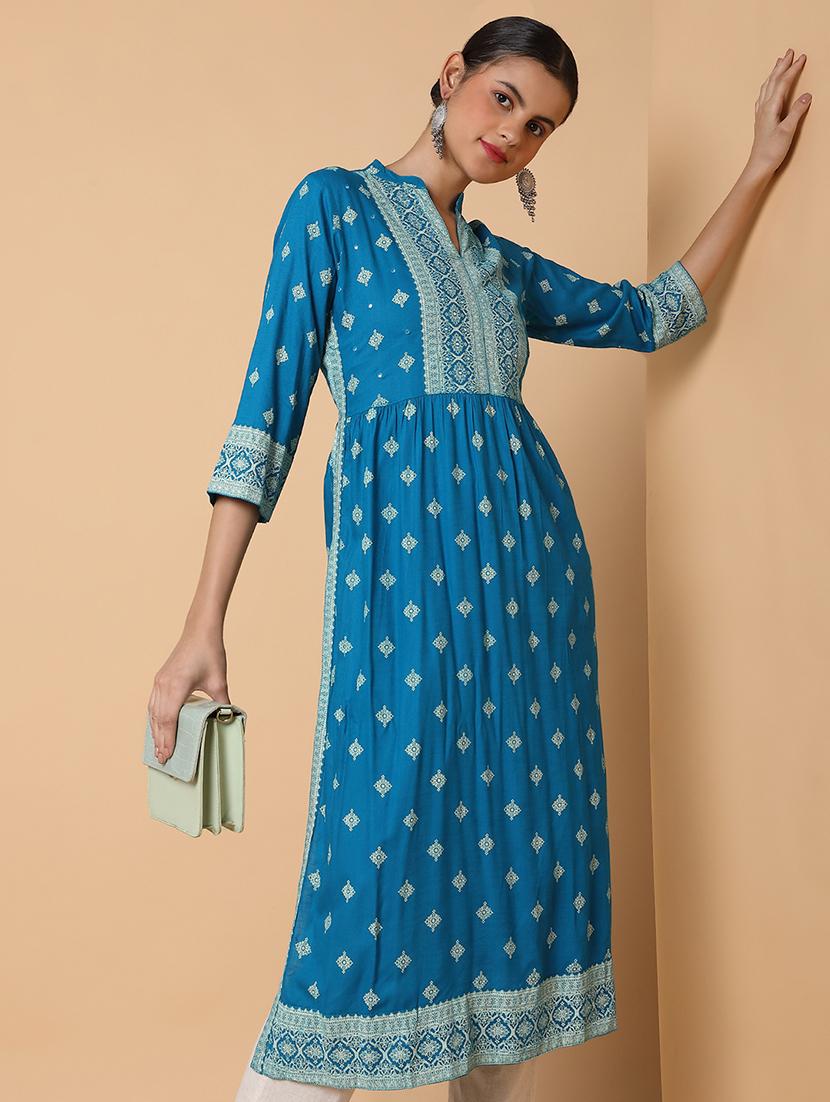 women three quarter sleeve a-line kurta - 21463694 - Standard Image - 4