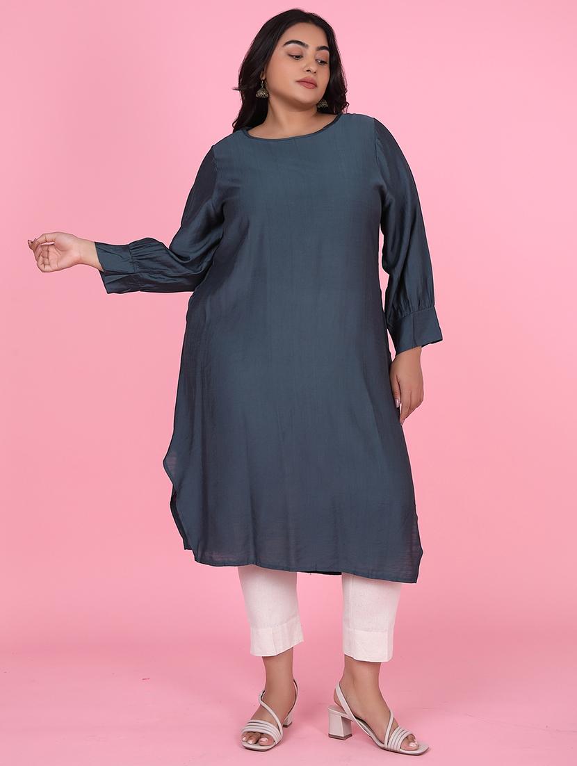 women three quarter sleeve straight kurta - 21463695 - Standard Image - 1