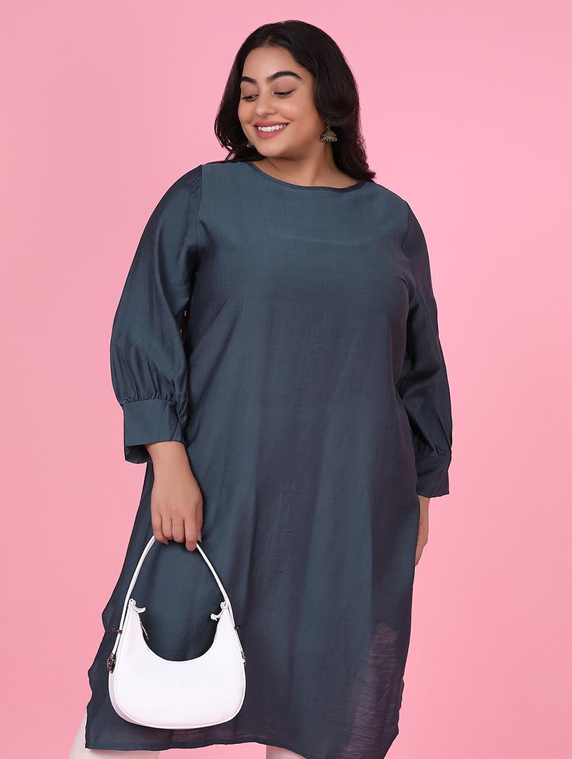 women three quarter sleeve straight kurta - 21463695 - Standard Image - 4