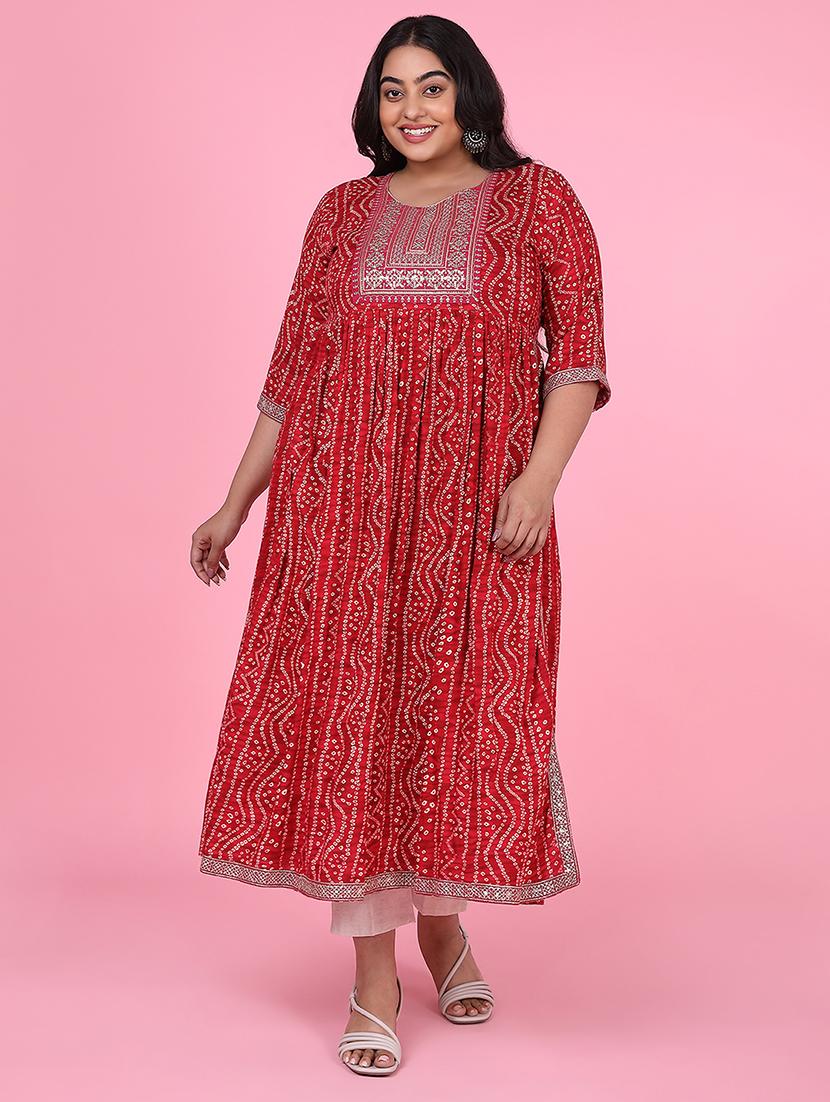 women three quarter sleeve a-line kurta - 21463701 -  Standard Image - 1