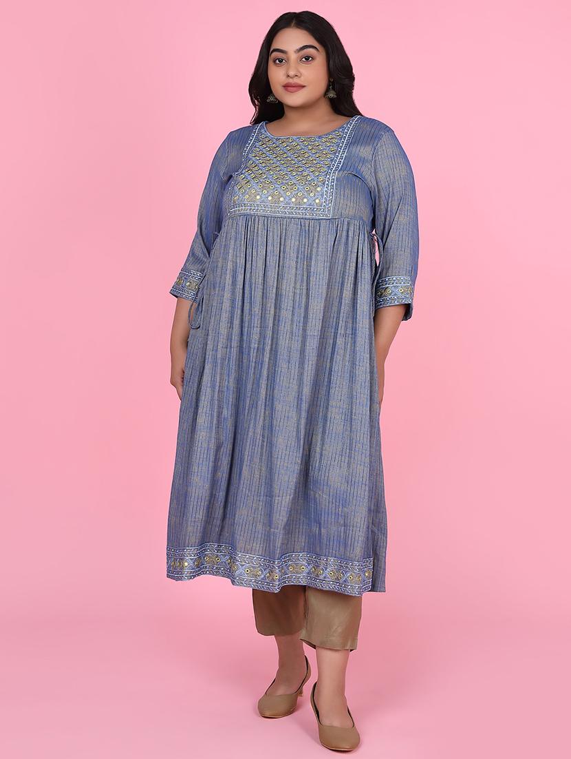 women three quarter sleeve a-line kurta - 21463702 -  Zoom Image - 0