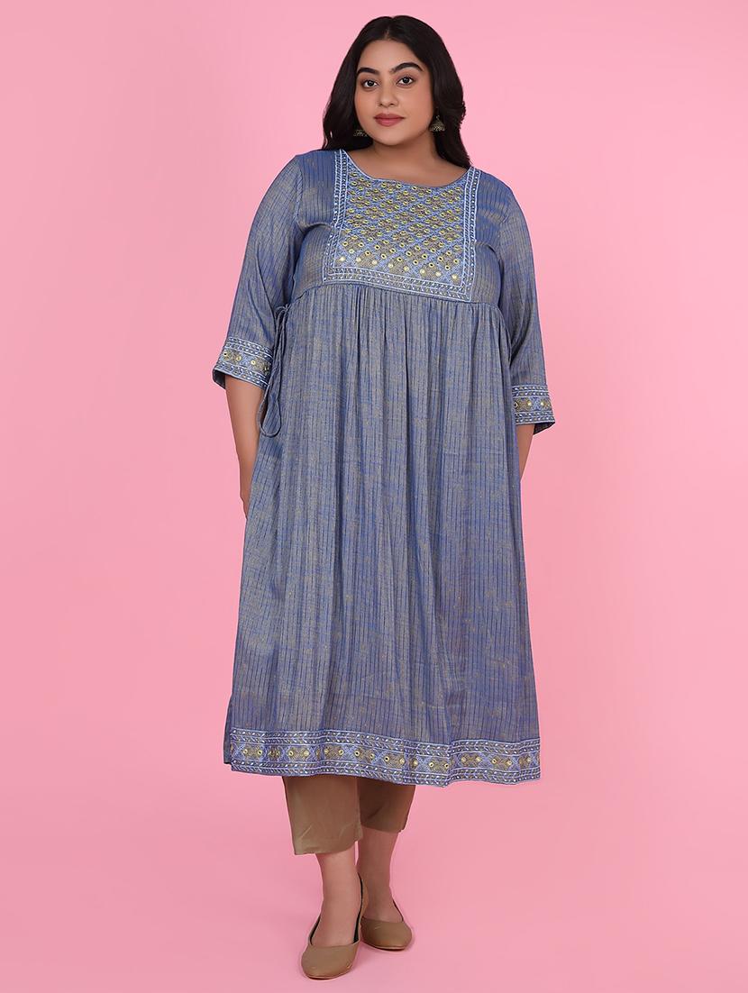 women three quarter sleeve a-line kurta - 21463702 -  Standard Image - 1
