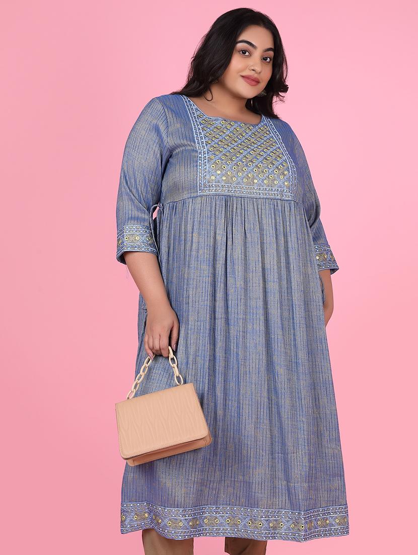 women three quarter sleeve a-line kurta - 21463702 - Standard Image - 4