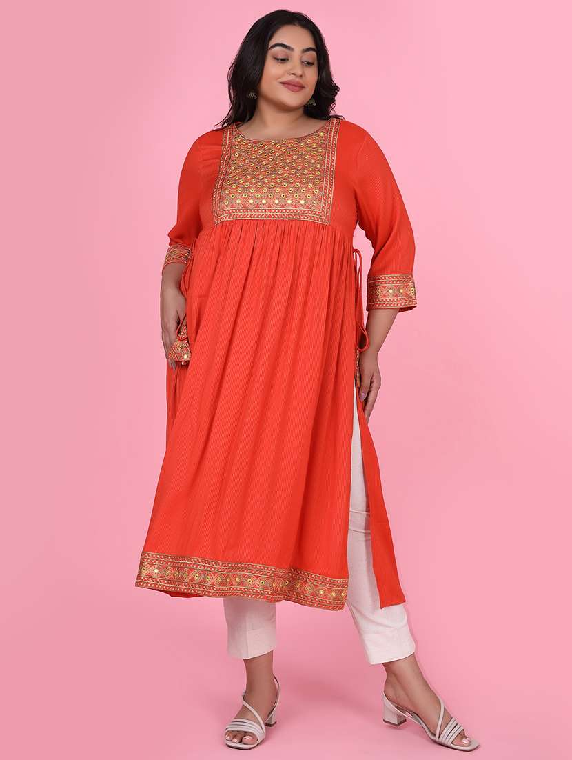 women three quarter sleeve a-line kurta