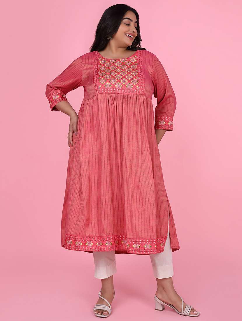 women three quarter sleeve a-line kurta