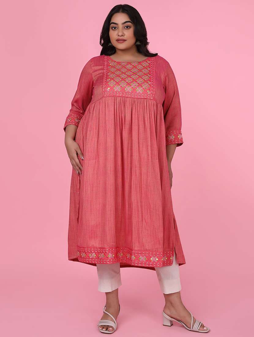 women three quarter sleeve a-line kurta - 21463704 -  Standard Image - 1