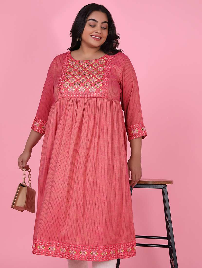 women three quarter sleeve a-line kurta - 21463704 -  Standard Image - 4