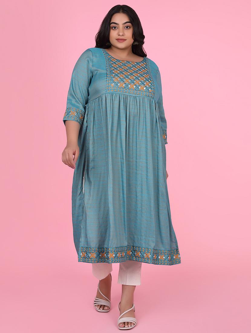women three quarter sleeve a-line kurta - 21463705 -  Standard Image - 1