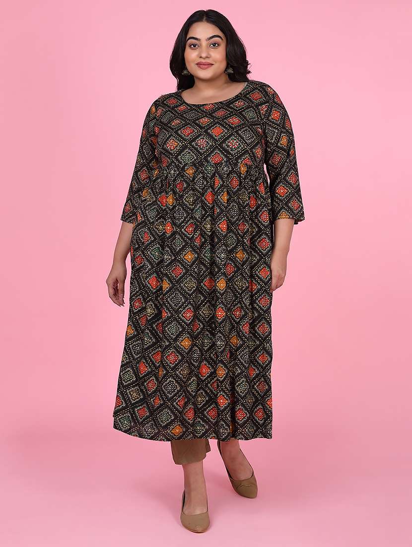 women three quarter sleeve a-line kurta - 21463706 - Standard Image - 1