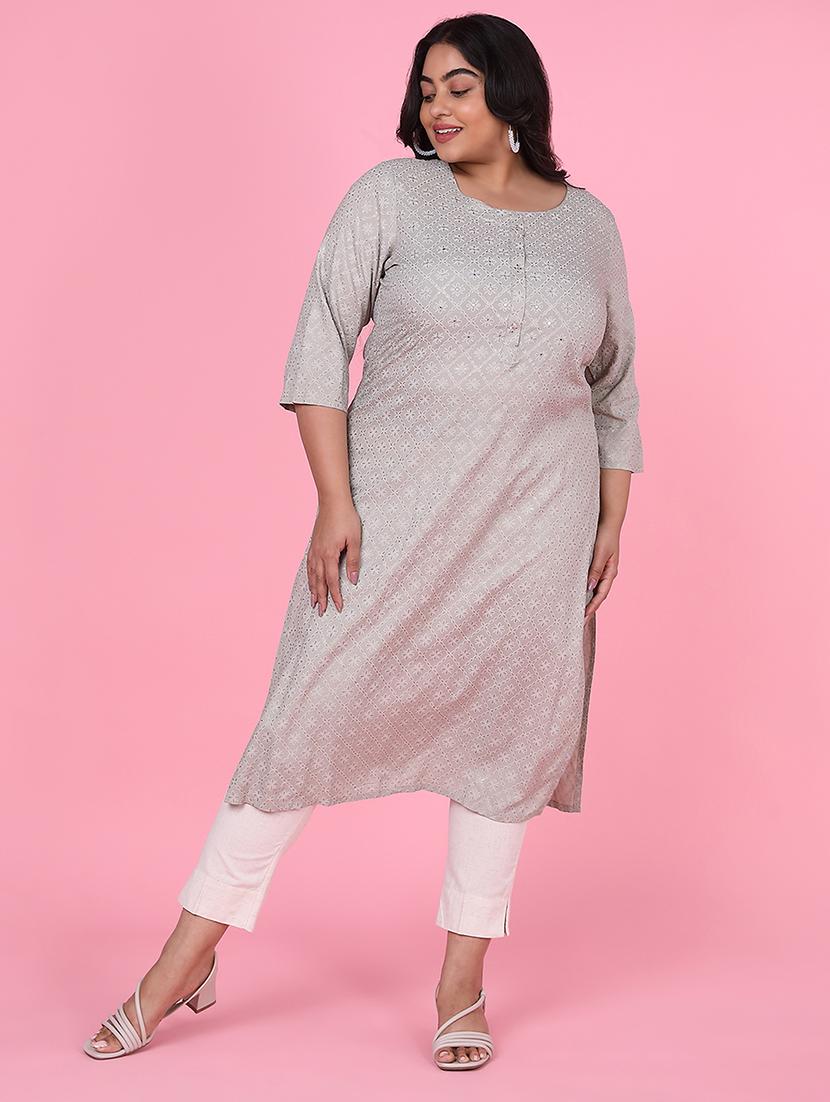 women three quarter sleeve straight kurta - 21463708 -  Standard Image - 1