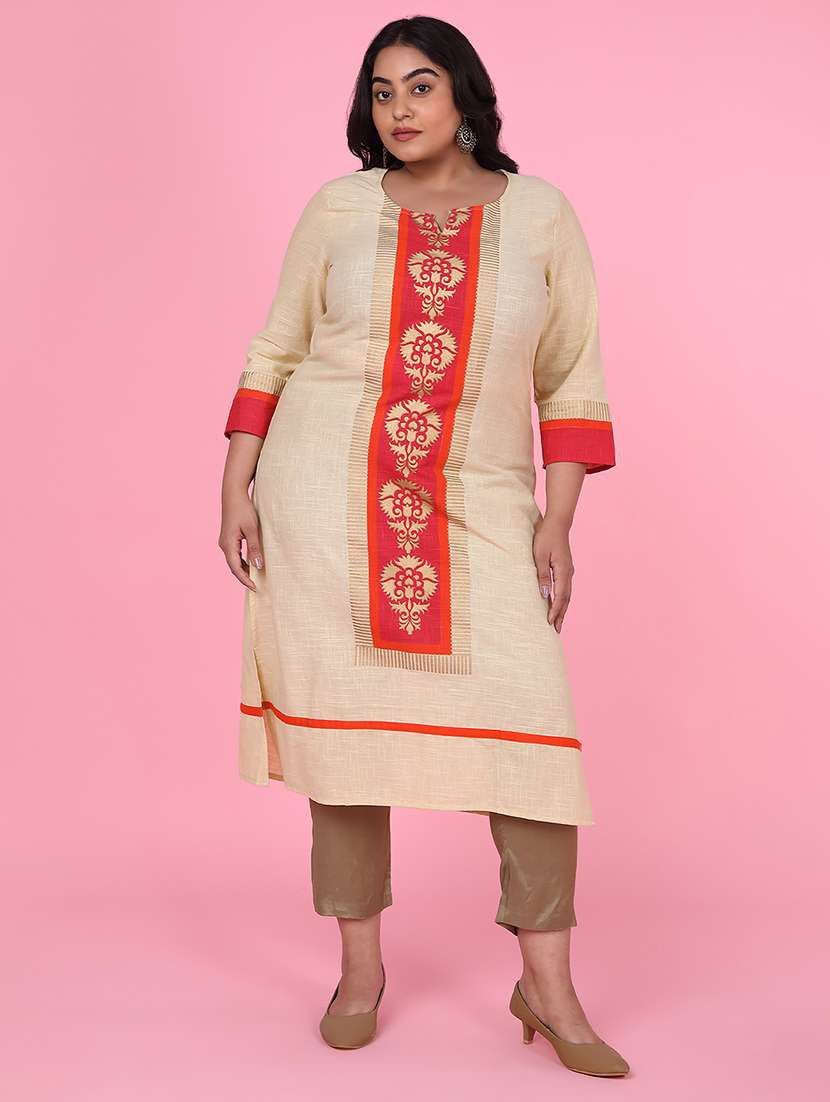 women three quarter sleeve straight kurta - 21463709 -  Standard Image - 1