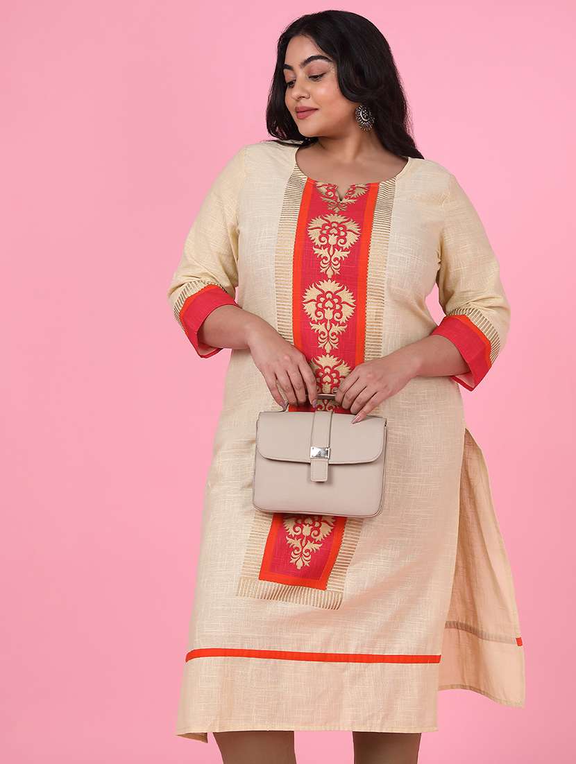 women three quarter sleeve straight kurta - 21463709 -  Standard Image - 4