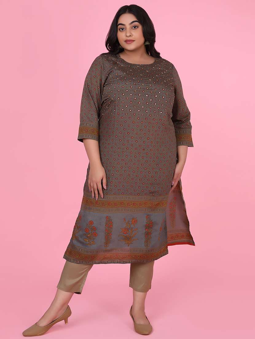 women three quarter sleeve straight kurta - 21463710 -  Standard Image - 1