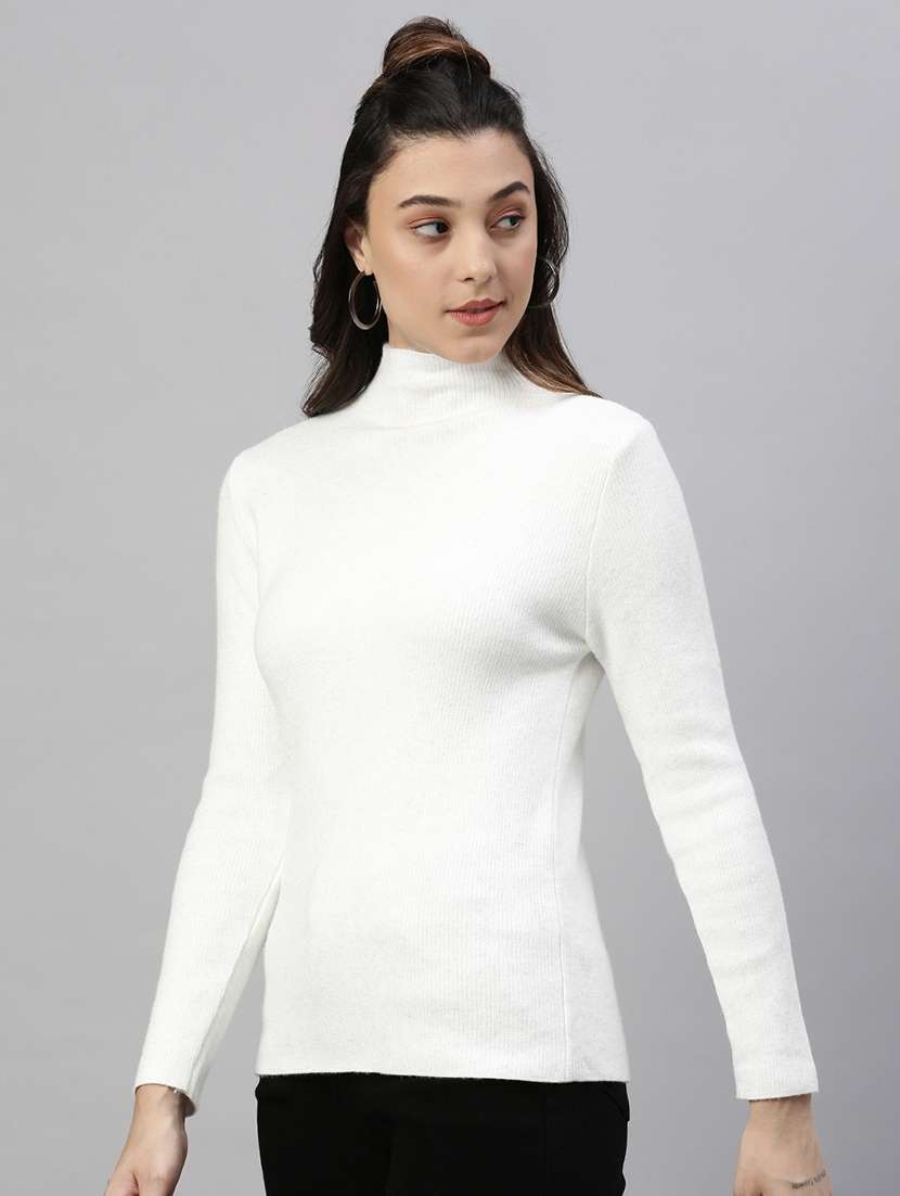 women solid long sleeves high neck pullover - 21463712 -  Standard Image - 1