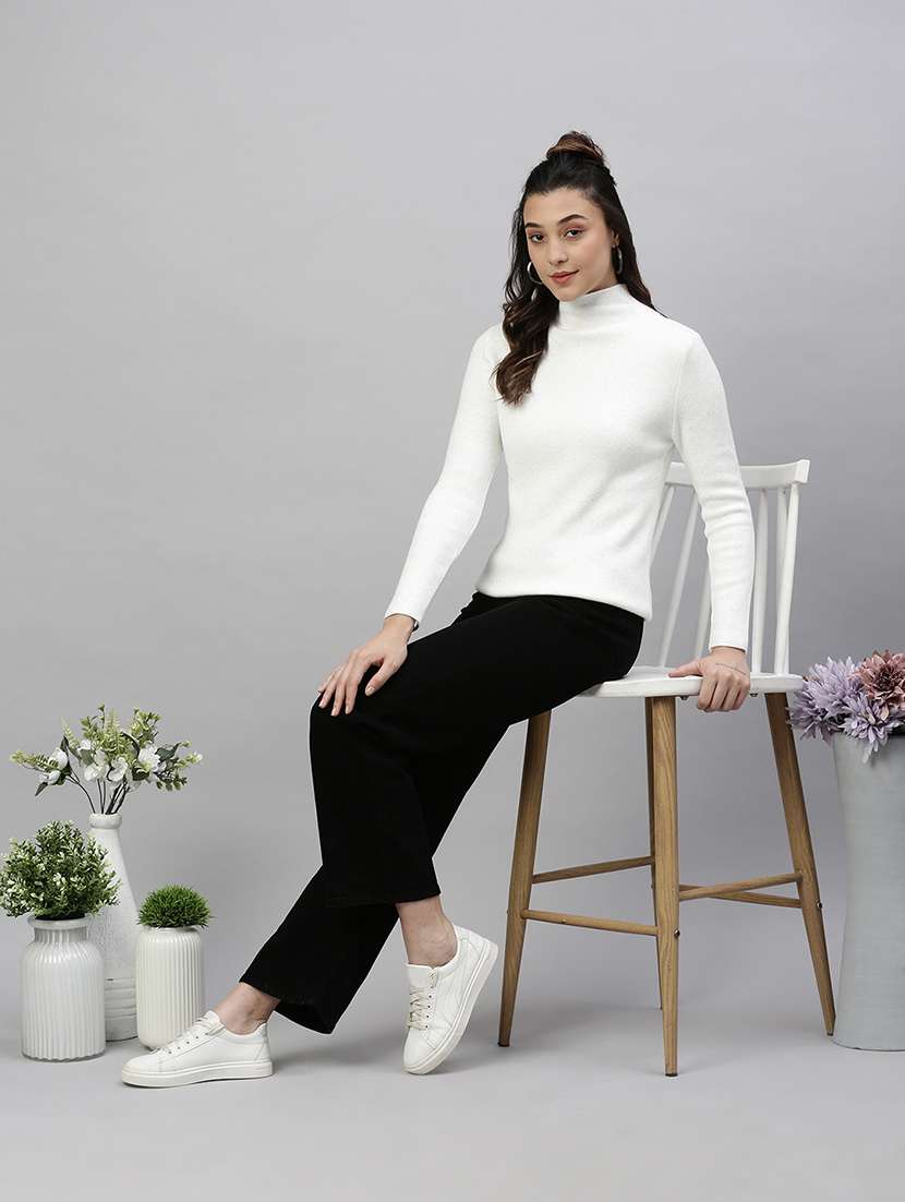 women solid long sleeves high neck pullover - 21463712 -  Standard Image - 4