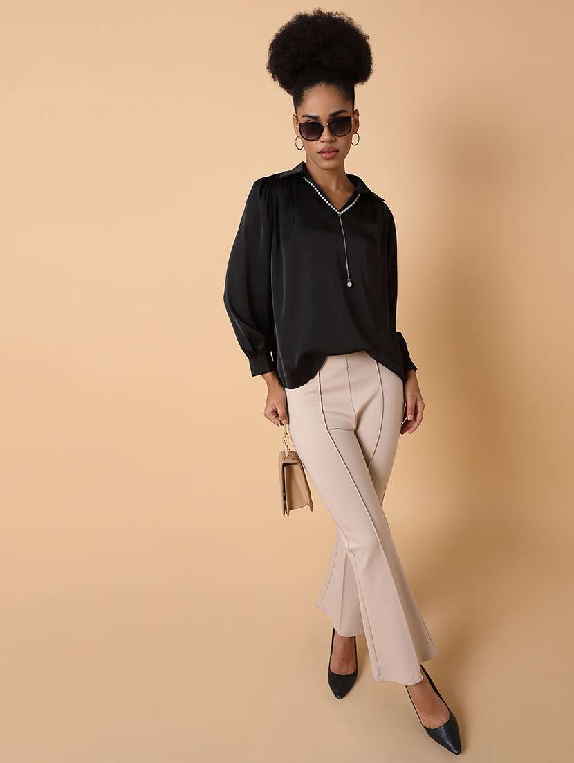 women solid collared long sleeves top - 21463714 -  Standard Image - 4