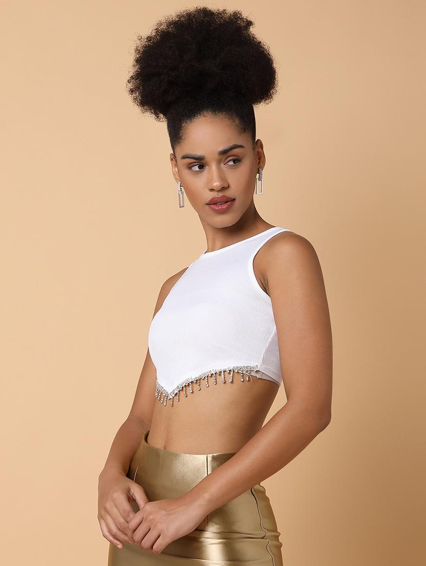 women solid sleeveless crop tank top - 21463717 -  Standard Image - 1